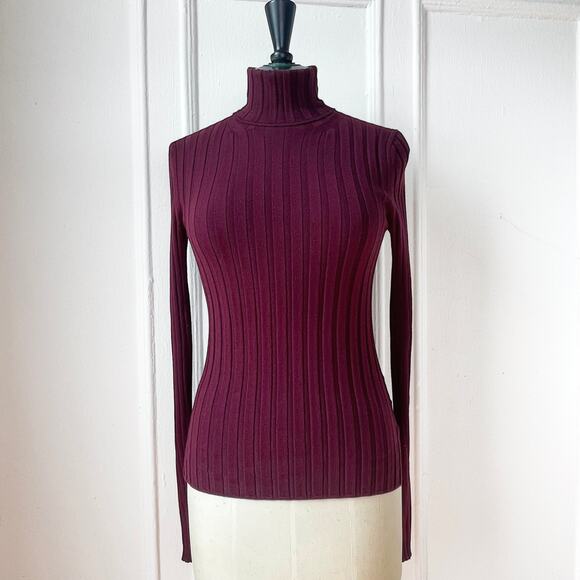 Acne Studio S Rib Knit TurtleNeck Sweater Long Sleeve Burgundy Merino Wool blend - Picture 1 of 7